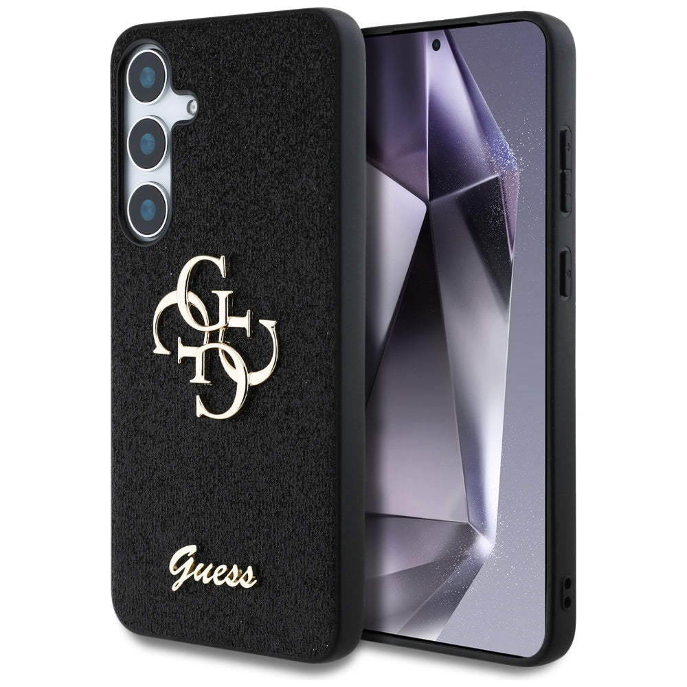 Guess Husa de protectie Guess Glitter Script Big 4G Logo (GUHCS25SHG4SGK) compatibil cu Samsung Galaxy S25, Negru