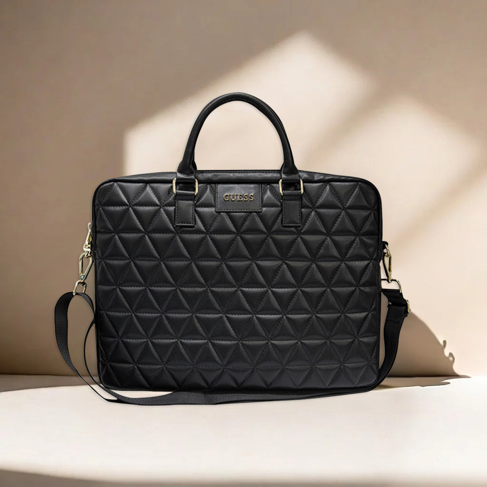 Guess - Computer Bag Quilted (GUCB15QLBK) - 15-16", Mosaique Pattern, Detachable Shoulder Strap, Adjustable - Black
