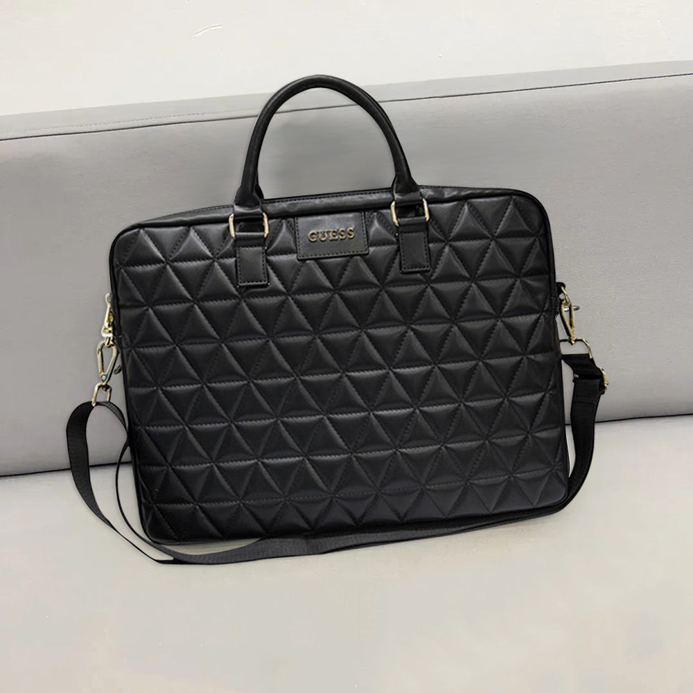 Guess - Computer Bag Quilted (GUCB15QLBK) - 15-16", Mosaique Pattern, Detachable Shoulder Strap, Adjustable - Black