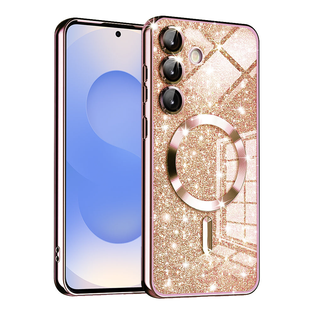 TechSuit Husa de protectie Techsuit Luxury Glitter MagSafe compatibil cu Samsung Galaxy S25, Roz Auriu