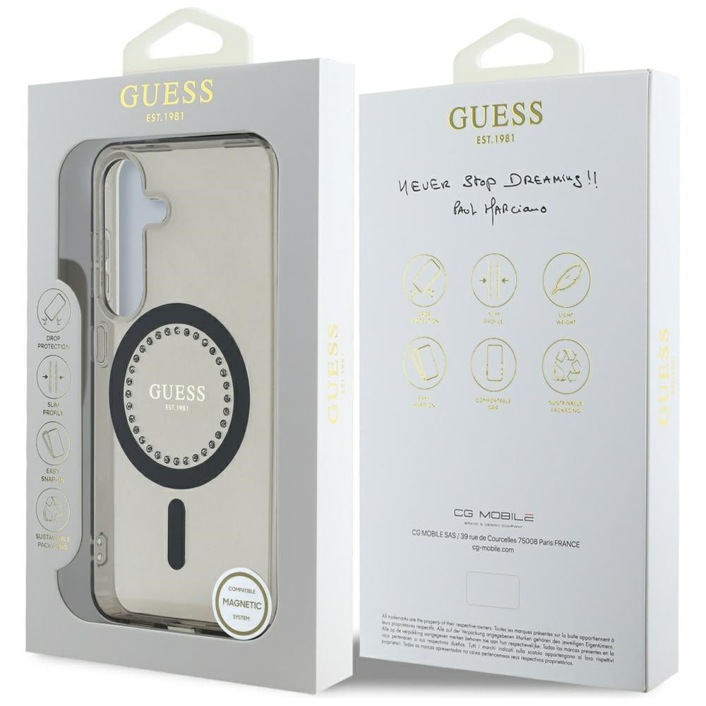 Husa pentru Samsung Galaxy S25 - Guess IML Rhinestones MagSafe (GUHMS25SPFTDTEK) - Black
