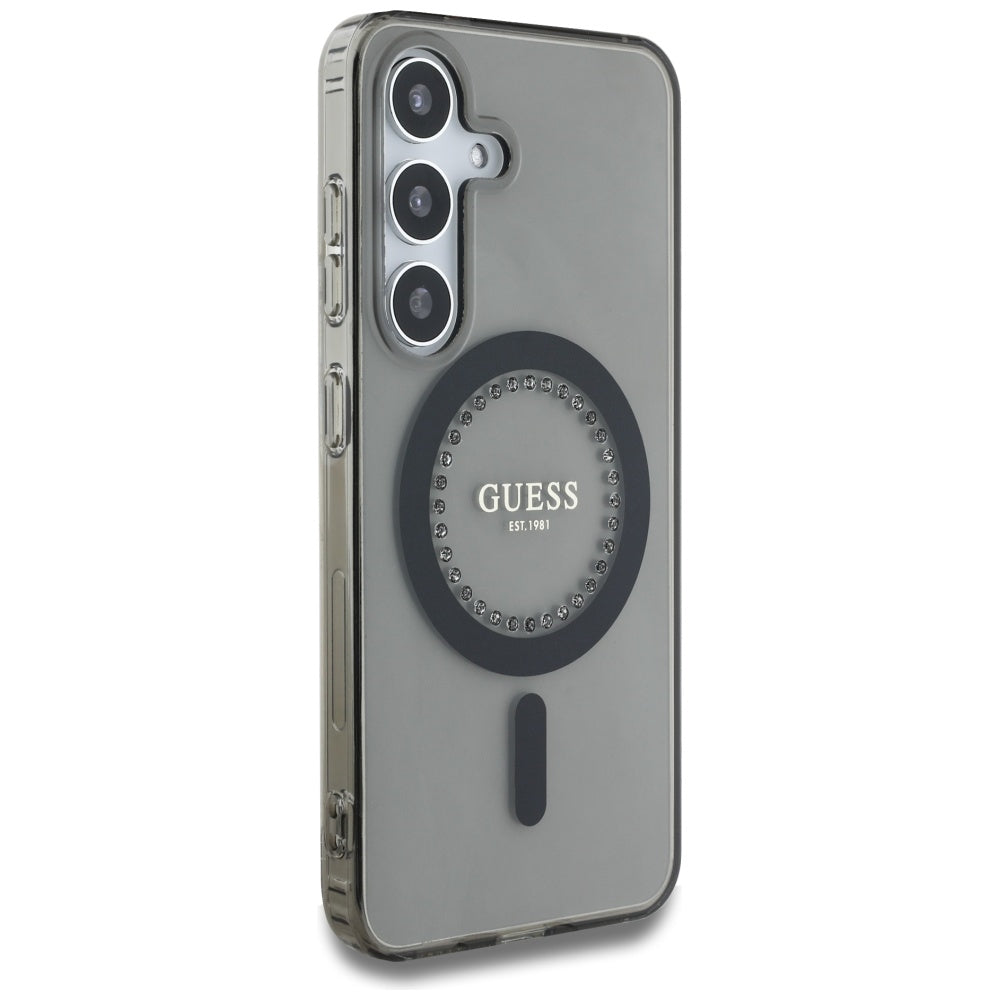 Husa pentru Samsung Galaxy S25 - Guess IML Rhinestones MagSafe (GUHMS25SPFTDTEK) - Black