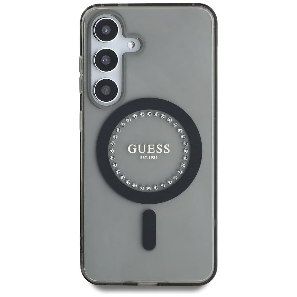 Husa pentru Samsung Galaxy S25 - Guess IML Rhinestones MagSafe (GUHMS25SPFTDTEK) - Black
