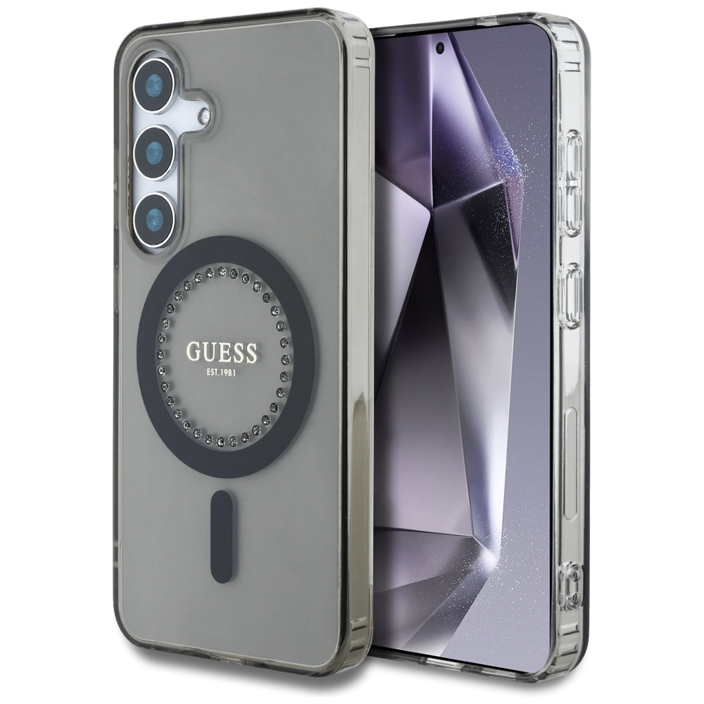Husa pentru Samsung Galaxy S25 - Guess IML Rhinestones MagSafe (GUHMS25SPFTDTEK) - Black