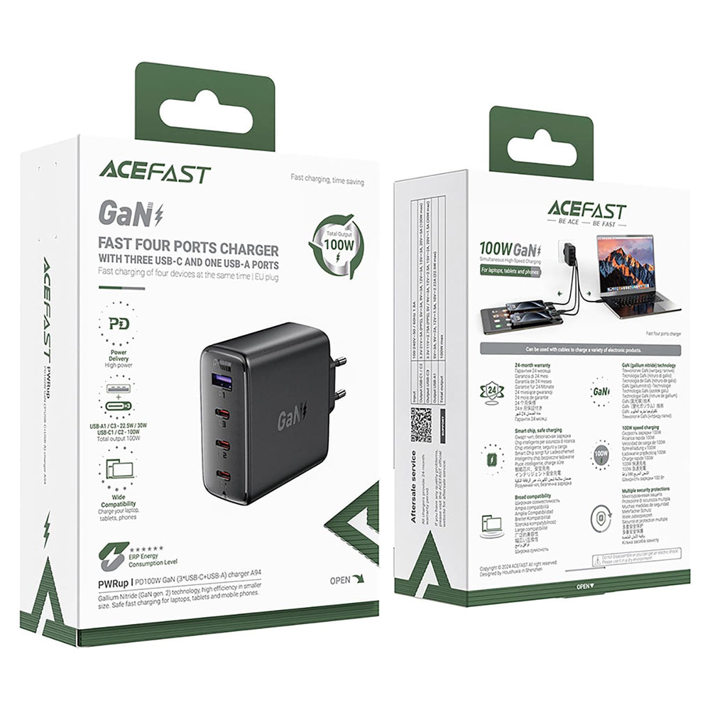 Acefast Incarcator Acefast (A94), Multiport 3x USB-C, USB-A, GaN2 Technology, PD100W, Negru – imagine 7