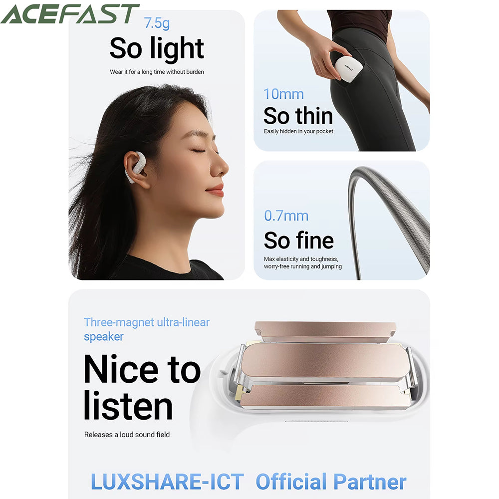 Acefast - Wireless Earbuds (FA002) - for Sports, Bluetooth V5.3, IP54, 500mAh - White