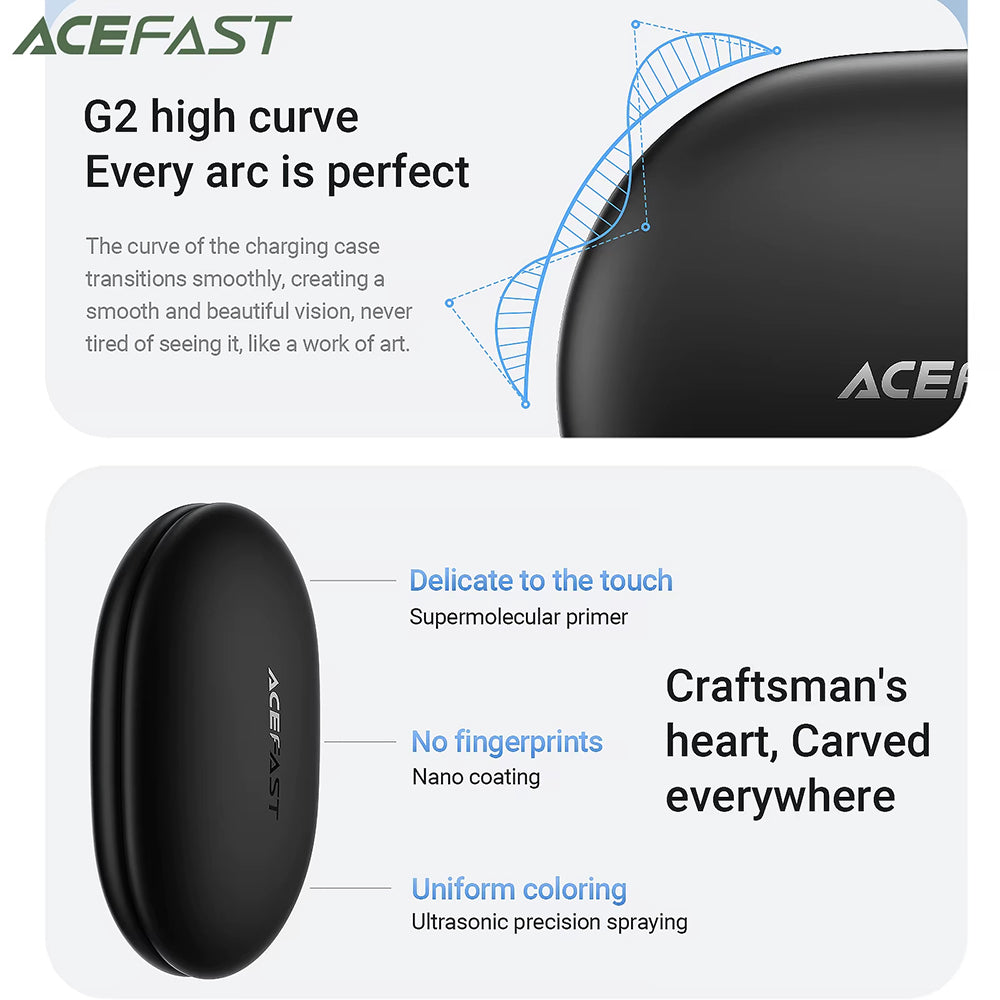 Acefast - Wireless Earbuds (FA002) - for Sports, Bluetooth V5.3, IP54, 500mAh - White