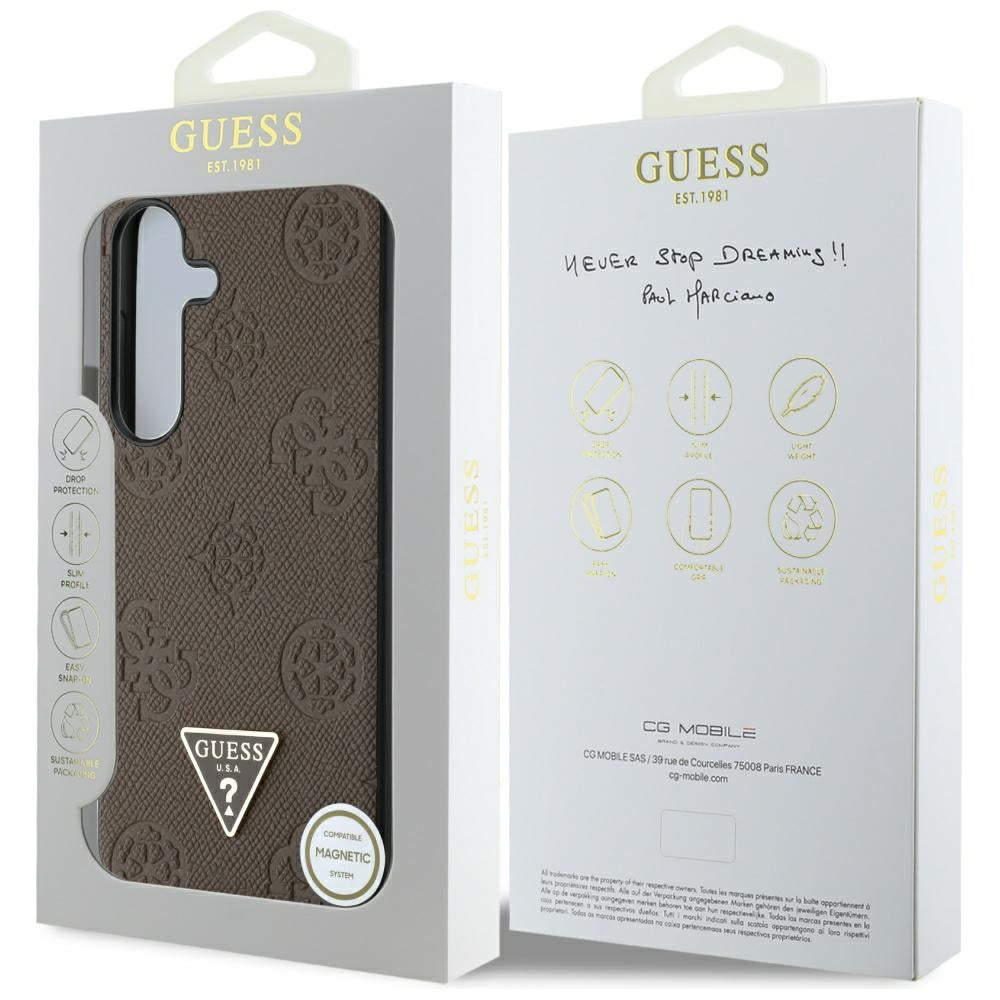 Guess - Peony Grained Hot Stamp Triangle Logo MagSafe (GUHMS25SPGBTMW) - Samsung Galaxy S25 - Brown