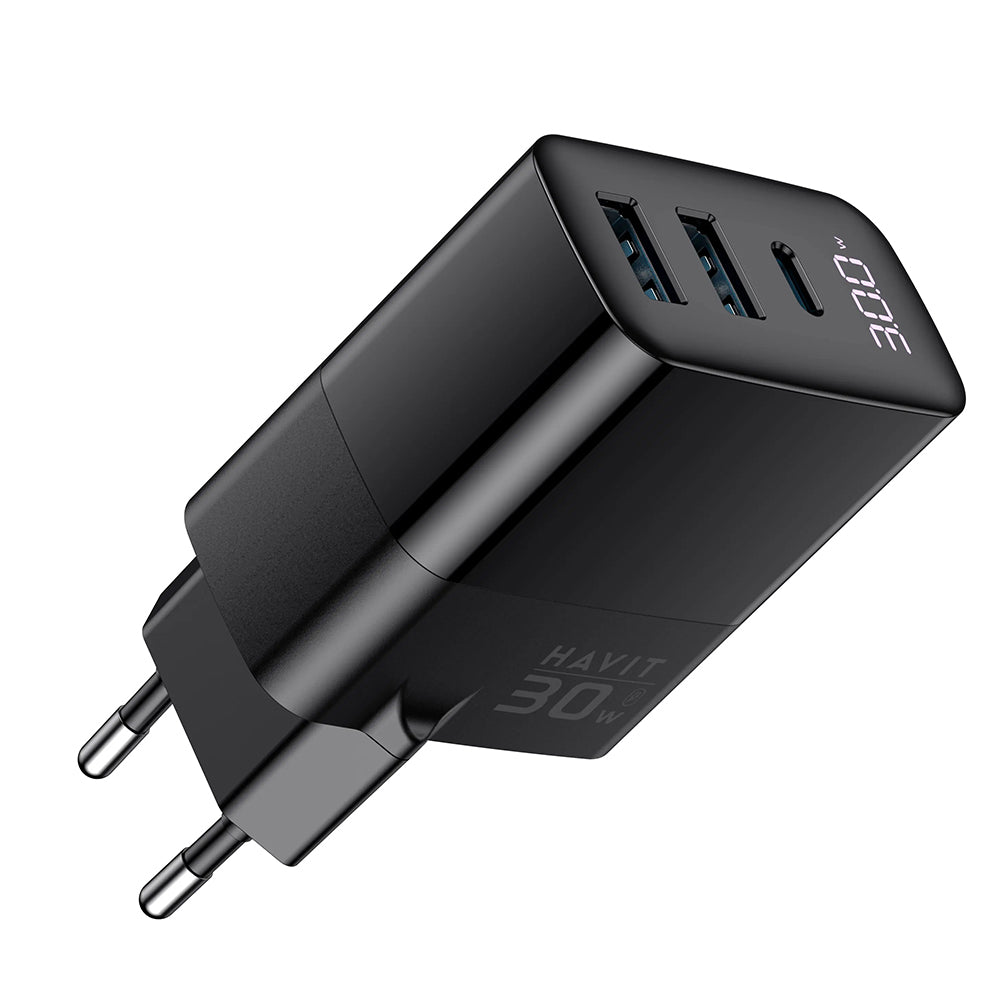 Havit - Wall Charger (UCLE001 EU) - 2x USB, Type-C, 30W, GaN Technology - Black