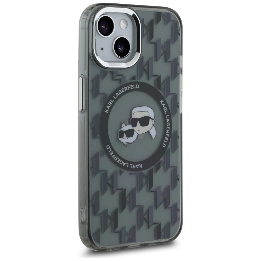 Karl Lagerfeld - IML MagSafe (KLHMP15MHMCKMHK) - iPhone 15 Plus - Black Monogram Karl&Choupette Head