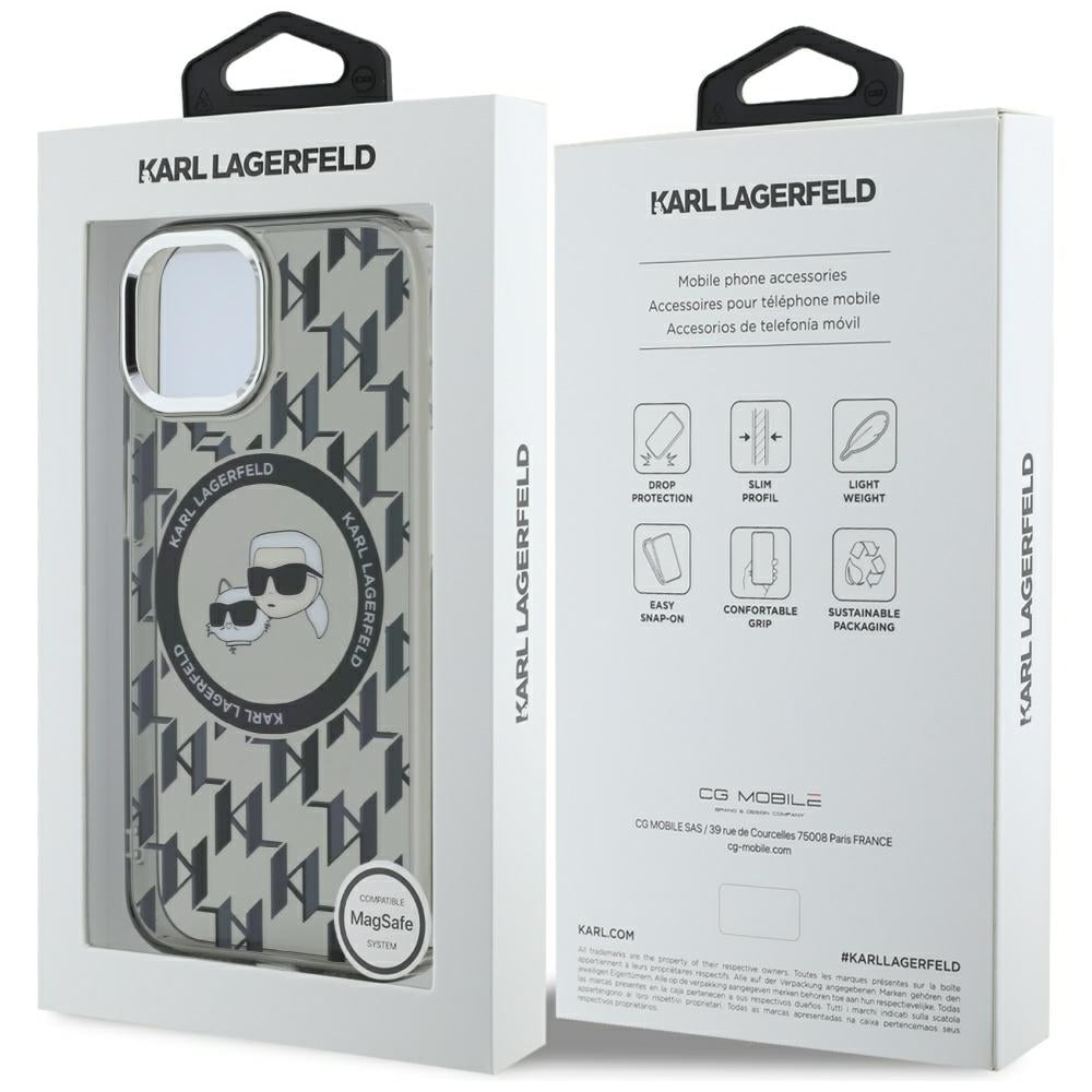 Karl Lagerfeld - IML MagSafe (KLHMP15MHMCKMHK) - iPhone 15 Plus - Black Monogram Karl&Choupette Head