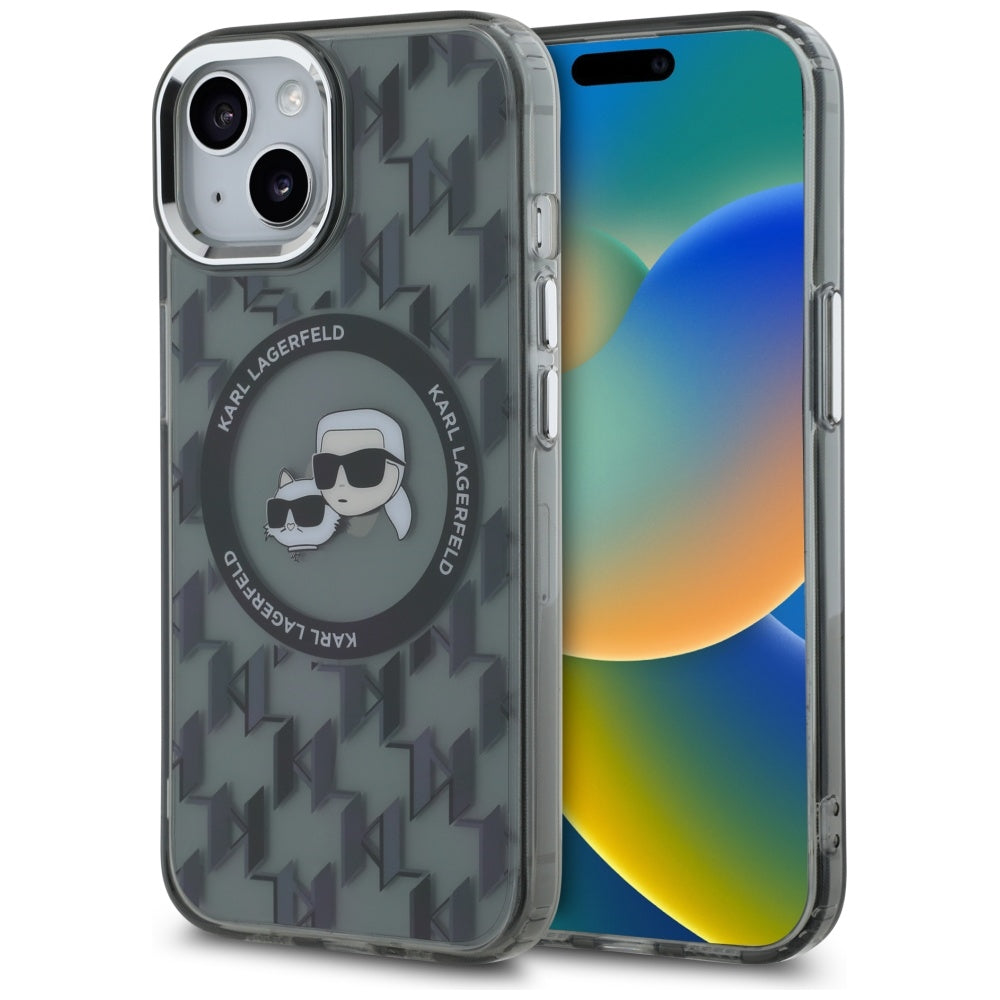 Karl Lagerfeld - IML MagSafe (KLHMP15MHMCKMHK) - iPhone 15 Plus - Black Monogram Karl&Choupette Head