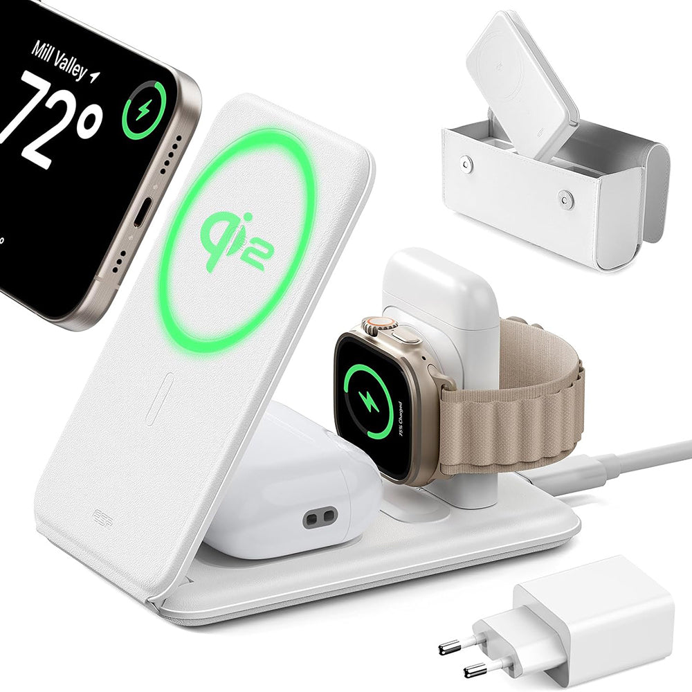 ESR - Premium Travel Wireless Charging Set (2C569) - with Bag Accessories, for iPhone, MFi Apple Watch, AirPods, Qi2 - W