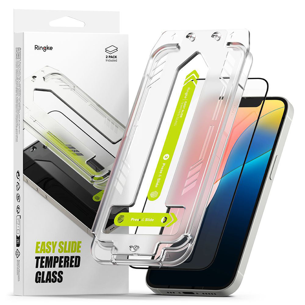 Ringke Folie de protectie Ringke Easy Slide Tempered Glass (set de 2) compatibil cu iPhone 16e / iPhone 17e, Negru