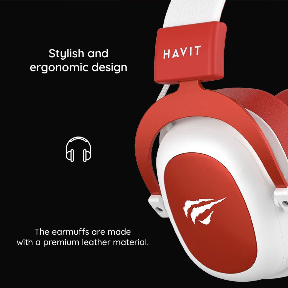 Havit - Gaming Headphones (H2002d) - Detachable Microphone, 53mm Speaker, Compatible with PS4/XBOX, Jack 3.5mm, 2m - Red