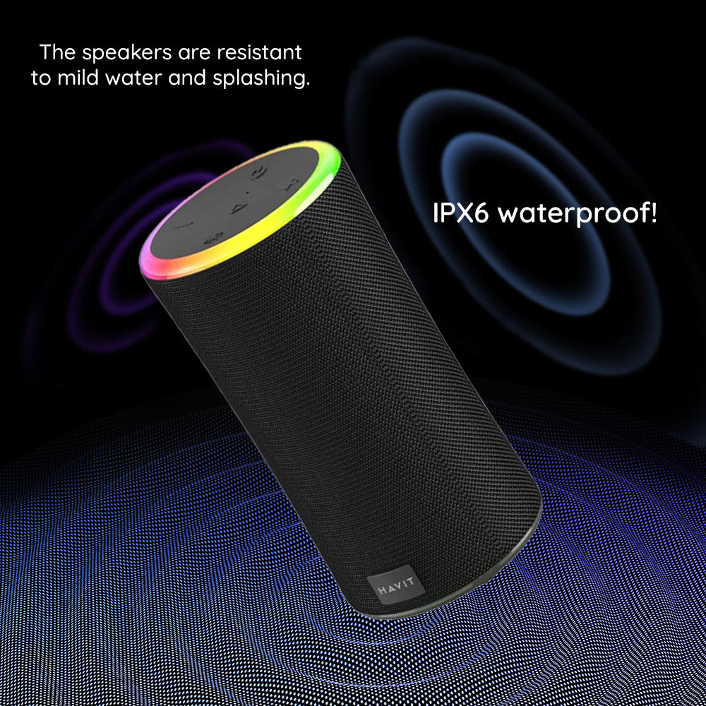 Havit - Wireless Speaker (SK833BT) - Type-C, Bluetooth 5.3, TWS, TF, USB, Hands-Free Calls, RGB Lights, IPX6, 4000mAh - 