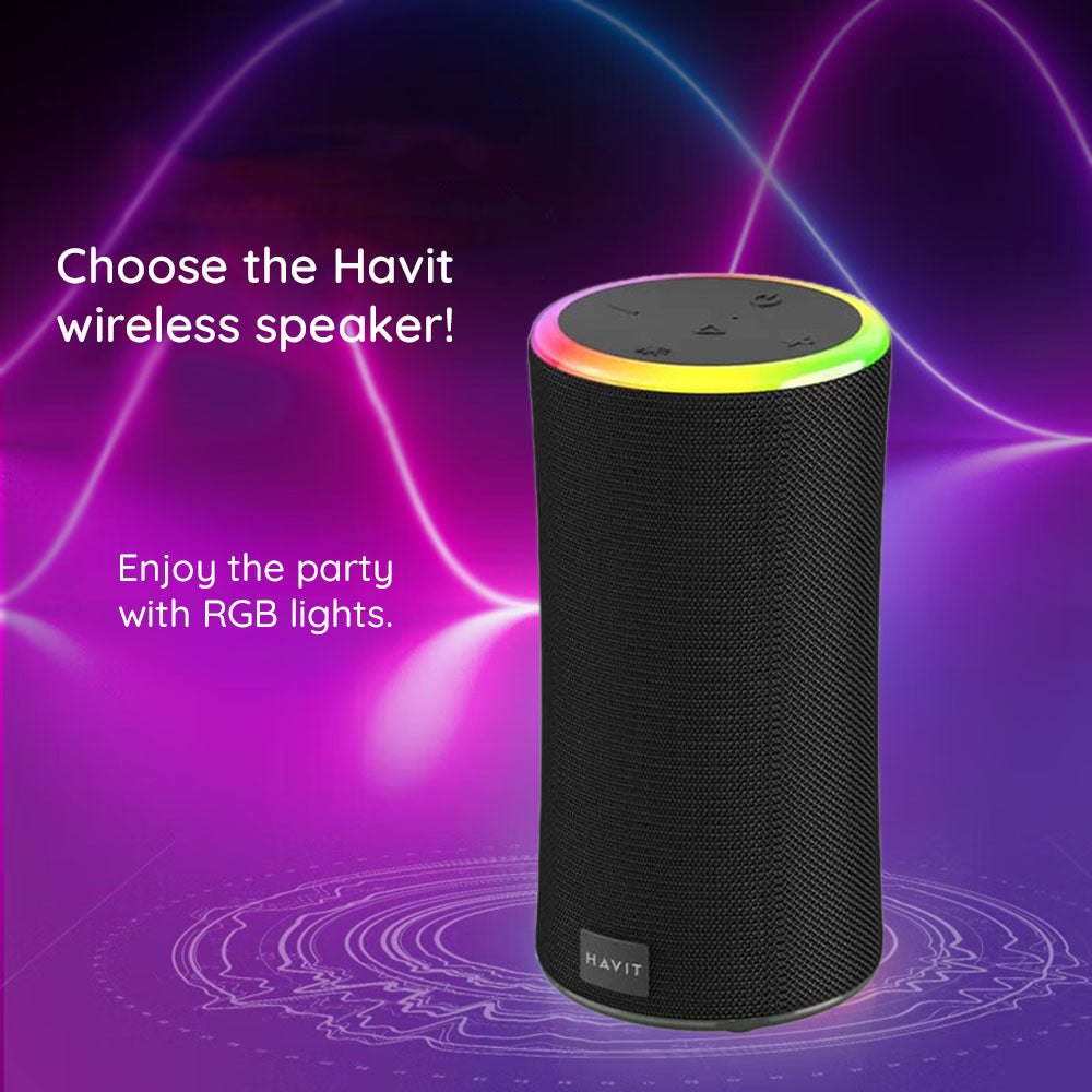 Havit - Wireless Speaker (SK833BT) - Type-C, Bluetooth 5.3, TWS, TF, USB, Hands-Free Calls, RGB Lights, IPX6, 4000mAh - 