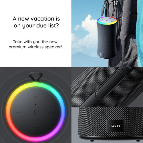 Havit - Wireless Speaker (SK833BT) - Type-C, Bluetooth 5.3, TWS, TF, USB, Hands-Free Calls, RGB Lights, IPX6, 4000mAh - 