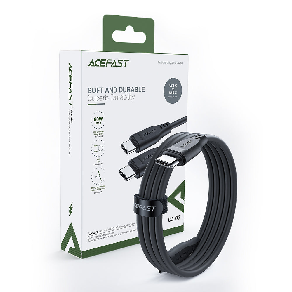 Acefast - Data Cable (C3-03) - Type-C to Type-C, 60W, 3A, 480Mb/s, Fast Charging, 1.2m - Black