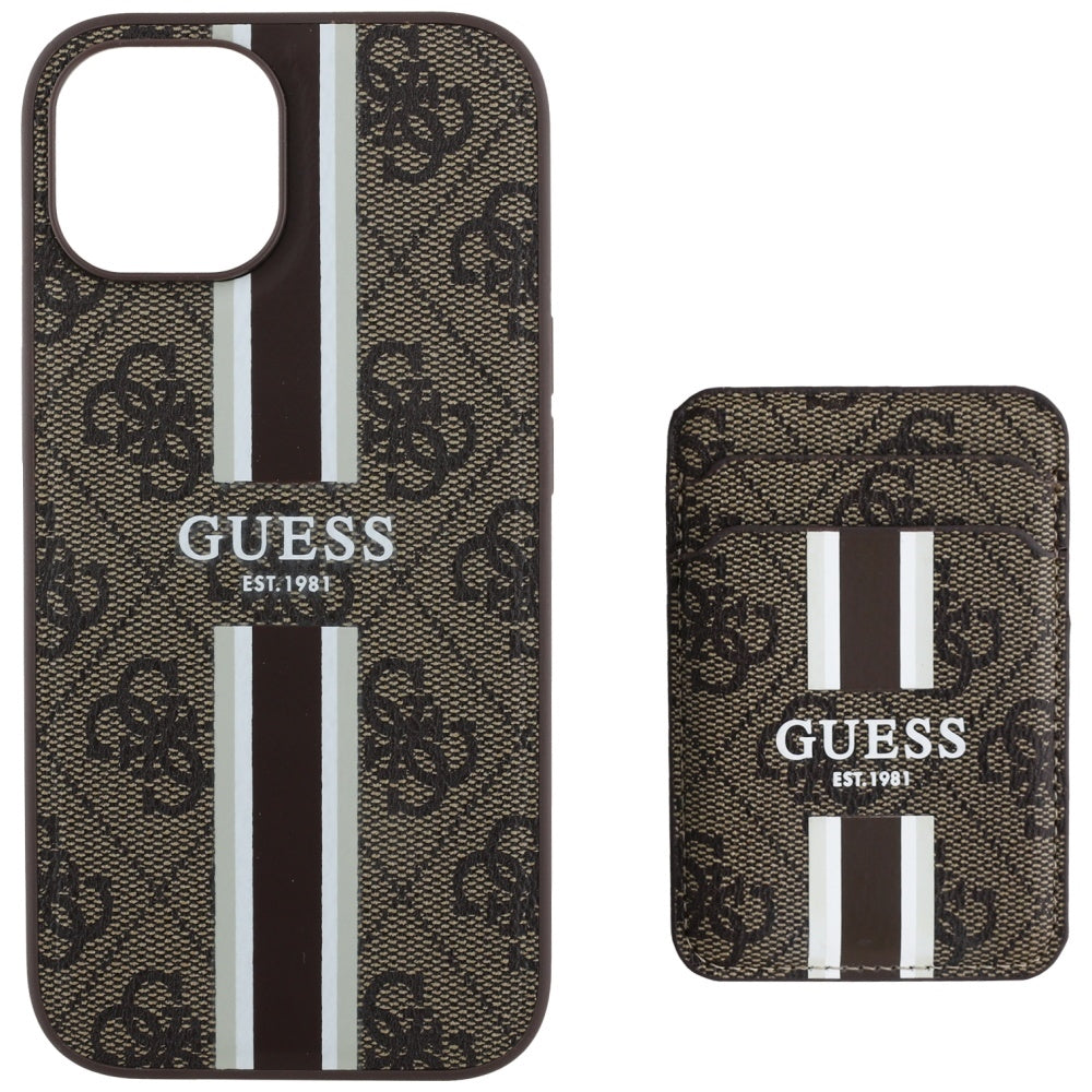 Guess - Cardslot 4G Stripes MagSafe (GUBPHCP15SP4RPSW) - iPhone 15 - Brown