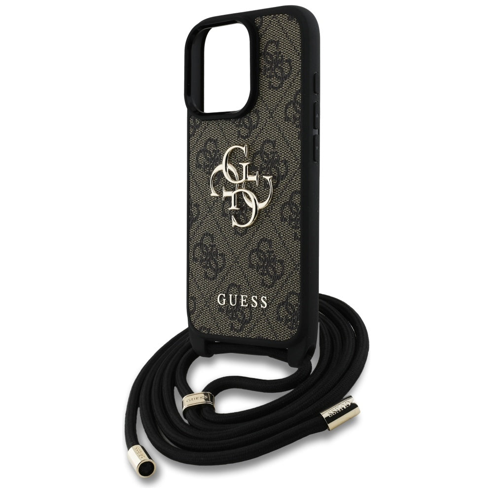 Husa pentru iPhone 16 Pro - Guess Hardcase 4G Big Logo with Cord Strap (GUHCP16LP4GMGCRW) - Brown