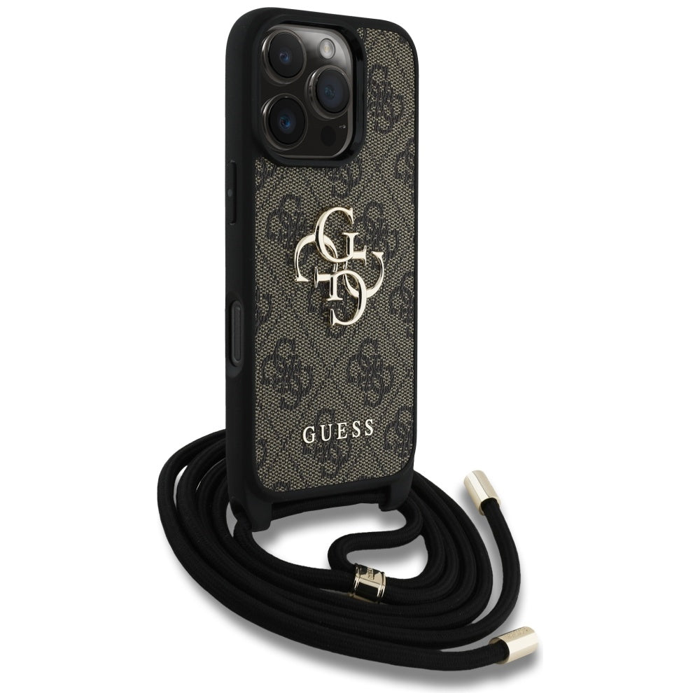 Husa pentru iPhone 16 Pro - Guess Hardcase 4G Big Logo with Cord Strap (GUHCP16LP4GMGCRW) - Brown