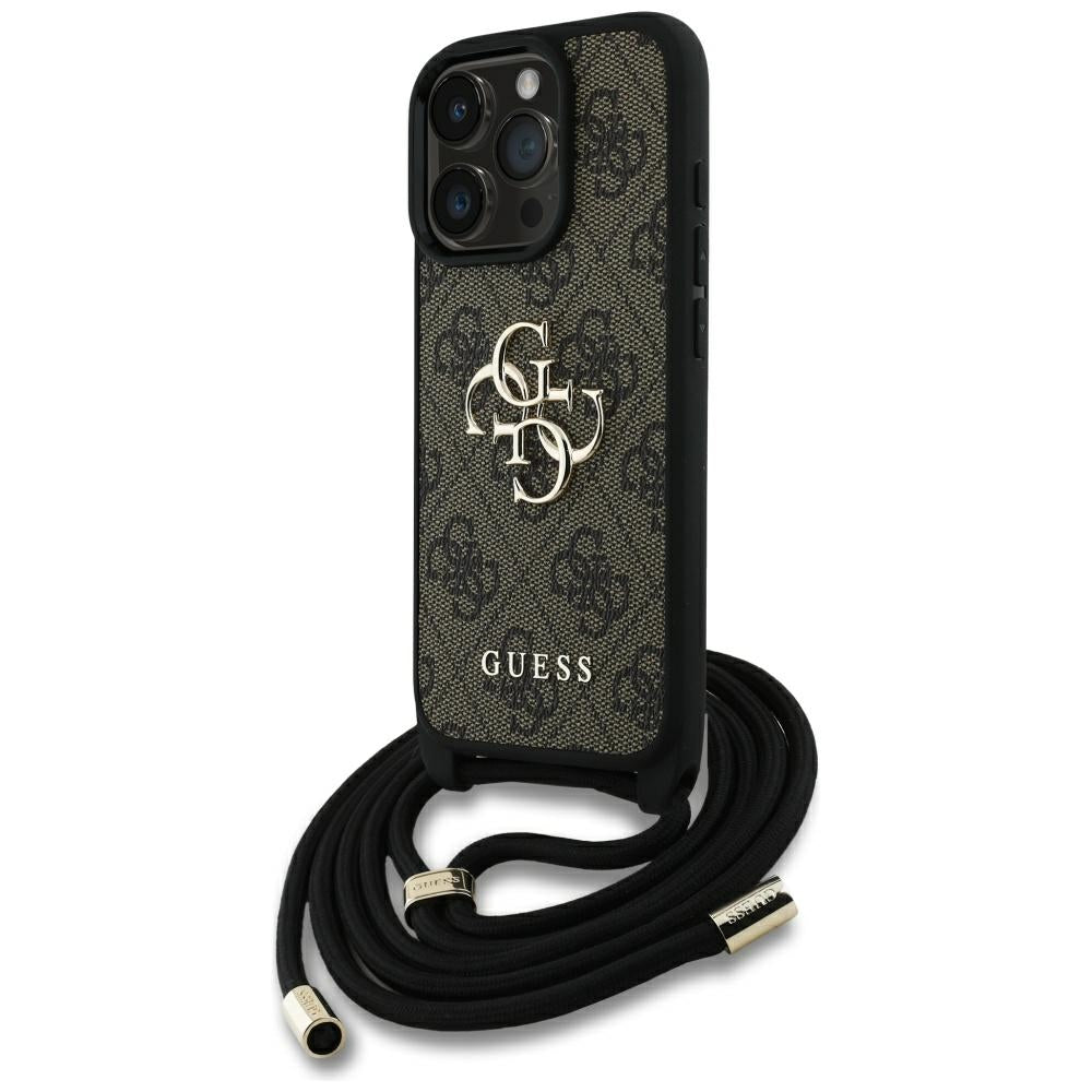 Husa pentru iPhone 16 Pro - Guess Hardcase 4G Big Logo with Cord Strap (GUHCP16LP4GMGCRW) - Brown