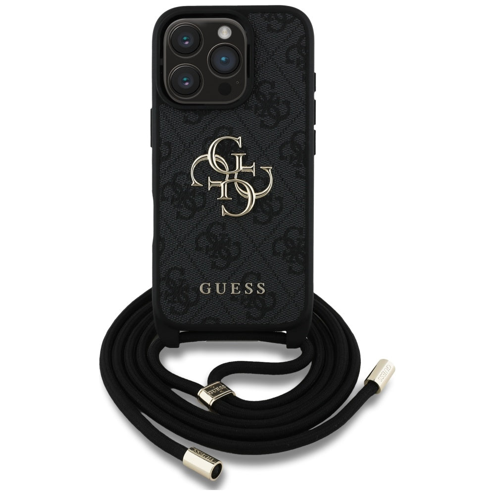 Guess - Hardcase 4G Big Logo with Cord Strap (GUHCP16XP4GMGCRK) - iPhone 16 Pro Max - Black