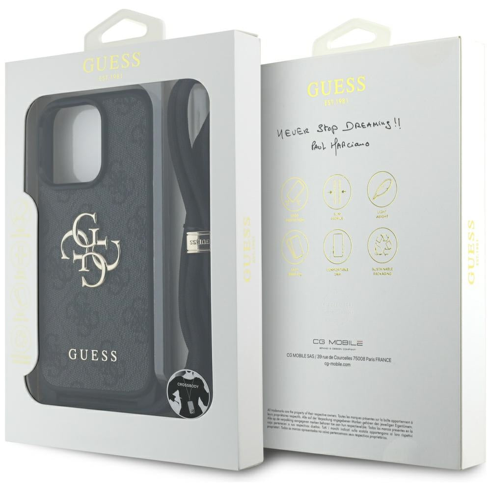 Guess - Hardcase 4G Big Logo with Cord Strap (GUHCP16LP4GMGCRK) - iPhone 16 Pro - Black