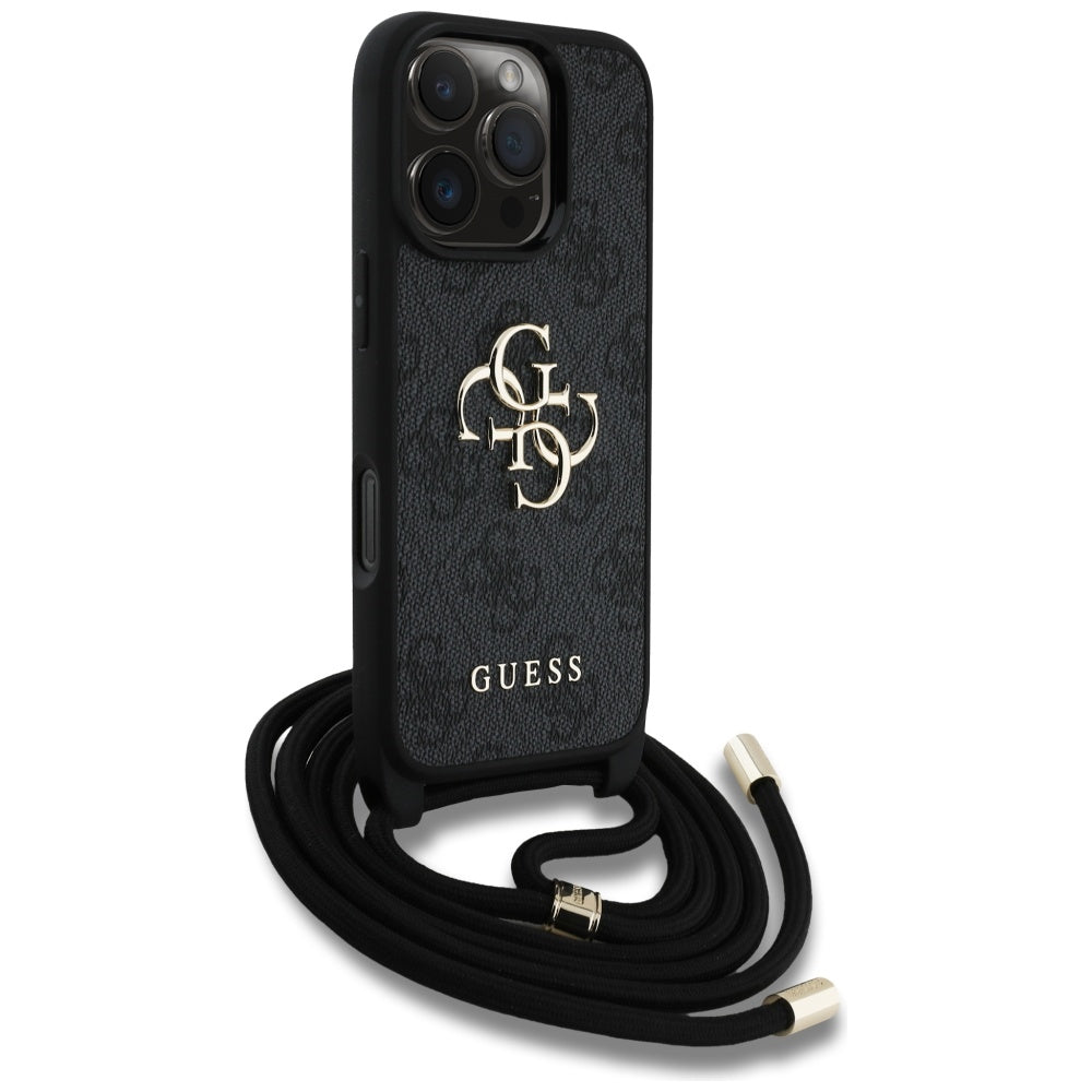 Guess - Hardcase 4G Big Logo with Cord Strap (GUHCP16LP4GMGCRK) - iPhone 16 Pro - Black