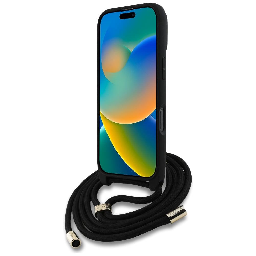 Guess - Hardcase 4G Big Logo with Cord Strap (GUHCP16LP4GMGCRK) - iPhone 16 Pro - Black