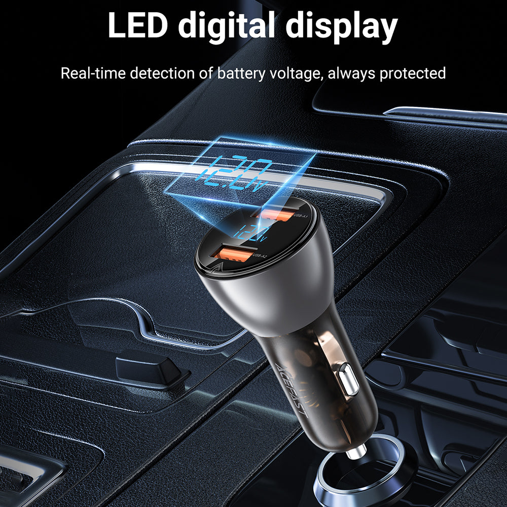 Acefast - Car Charger (B7) - 2x USB, 45W, Dual Fast Charging, with LED Digital Display - Transparent Black