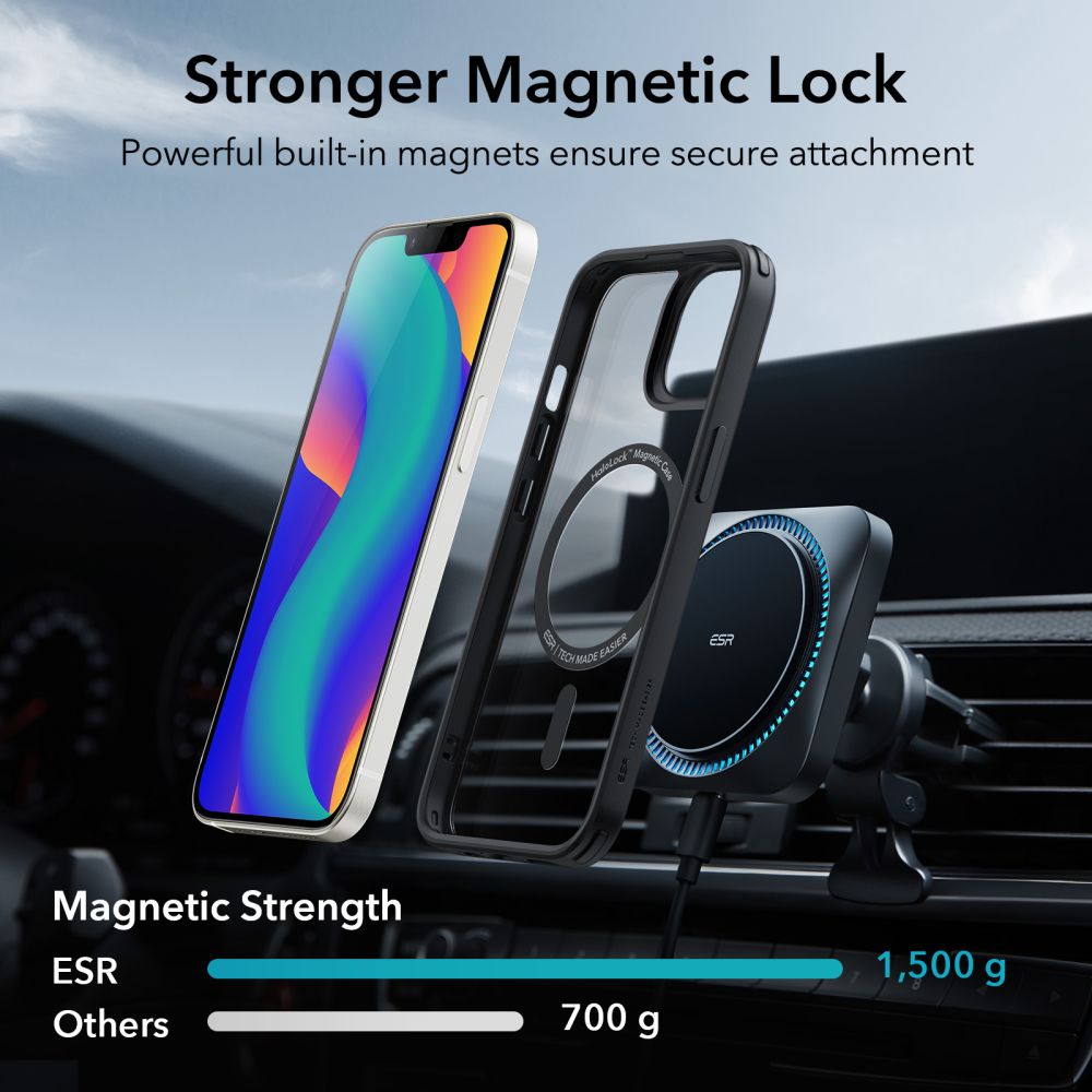ESR Husa de protectie ESR Classic Hybrid HaloLock compatibil cu iPhone 14 / iPhone 13, Transparent Black – imagine 6