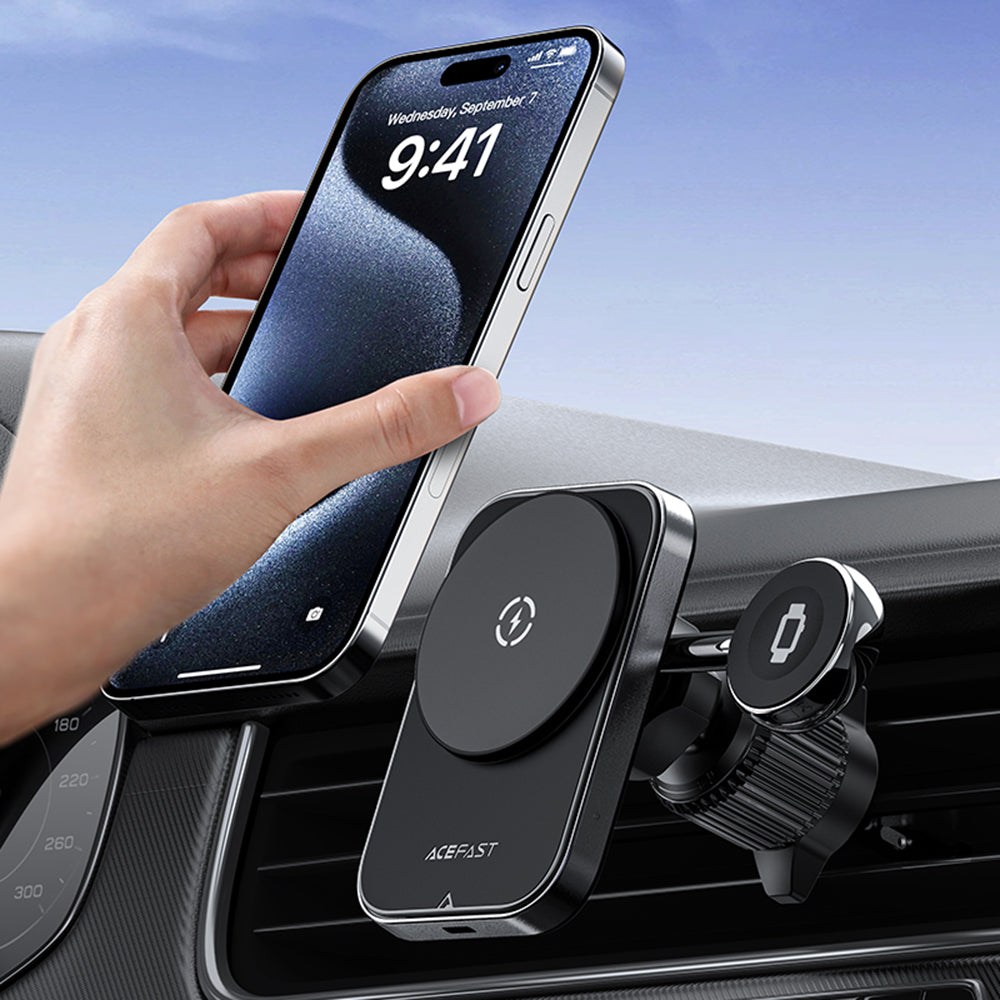Acefast - Car Holder with Wireless Charging (D18) - for iPhone, 2in1 Wireless Fast Charging, for Air Vant, Lock Clip - B