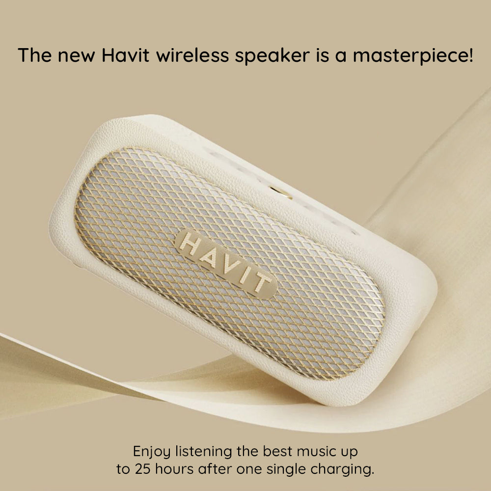 Havit - Wireless Speaker (SK905BT) - Type-C, Bluetooth 5.3, TWS, TF, AUX, Hands-Free Call, IPX7, 2000mAh - Beige