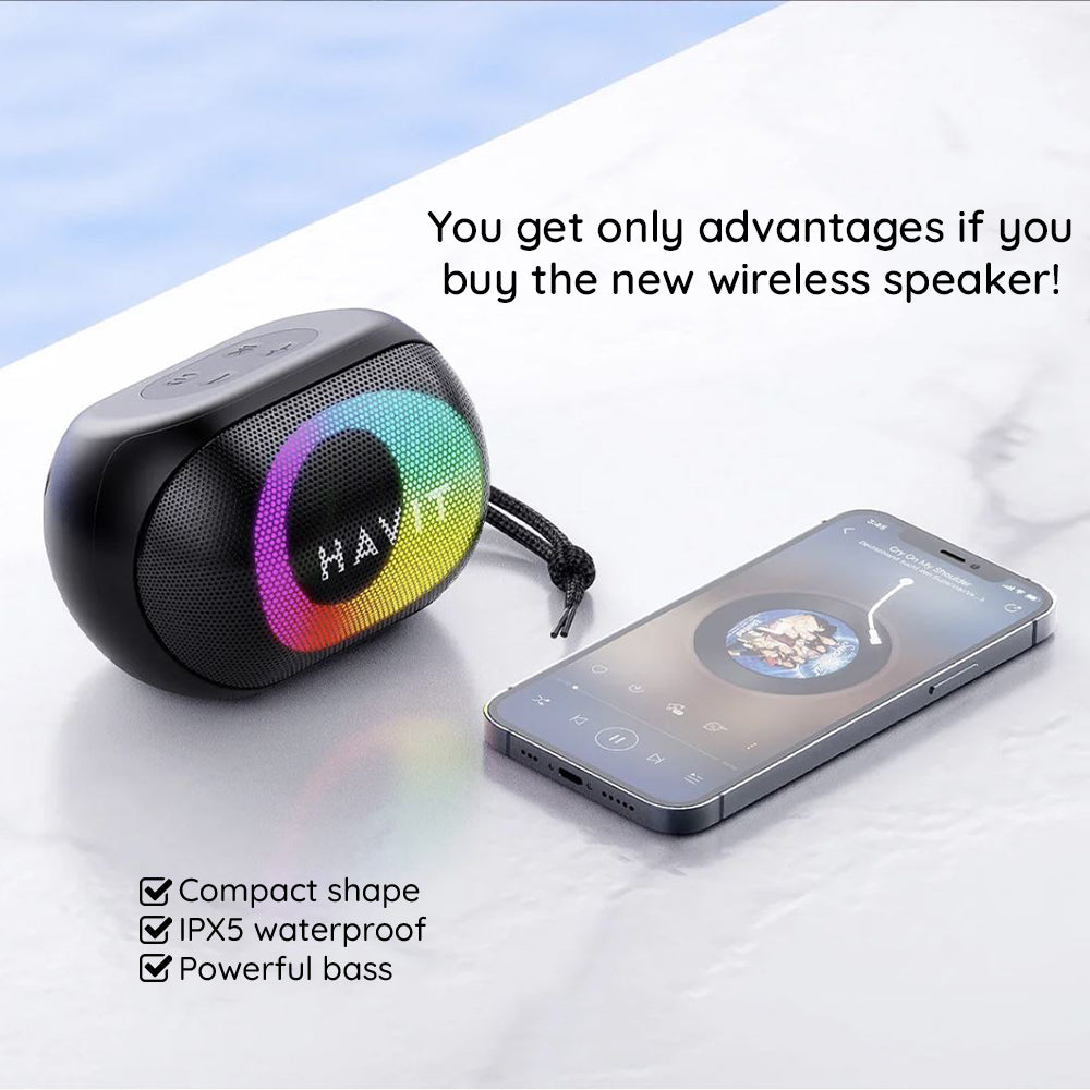 Havit - Wireless Speaker (SK885BT) - Type-C, Bluetooth 5.3, TWS, TF, FM, AUX, USB, Hands-Free Calls, 1800mAh - Black