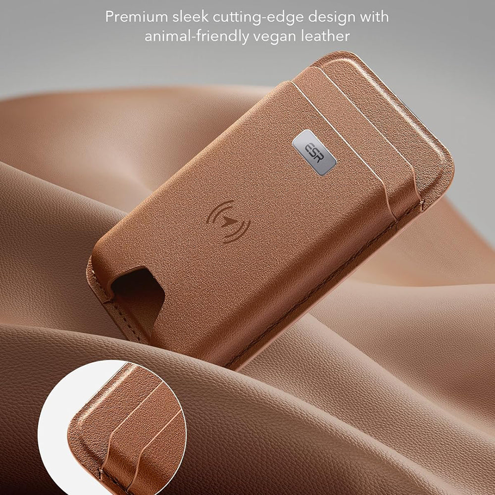 ESR - Premium Wallet Classic Geo MagSafe (2K64402) - Smart 4 Cards Storage, Made from Artificial Leather - Caramel Brown