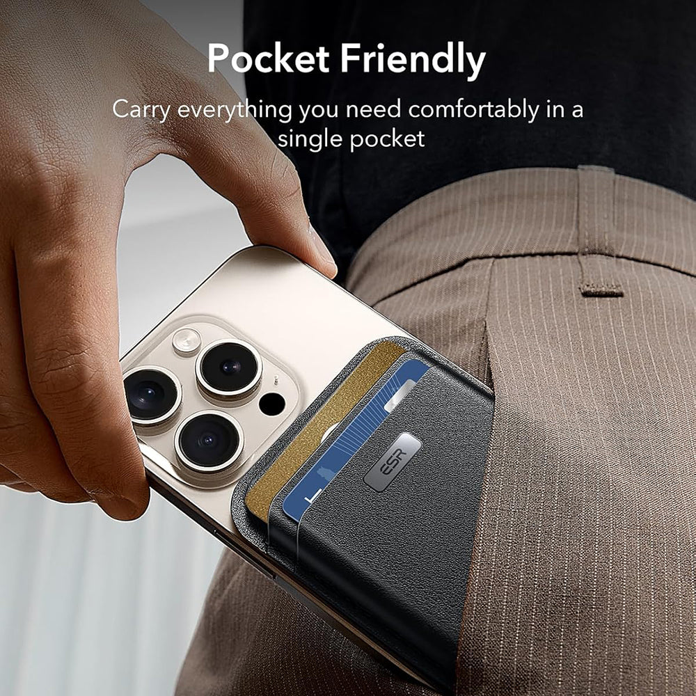 ESR Suport ESR Premium Wallet Classic Geo MagSafe (2K64401), Smart 4 Cards Storage, Made from Artificial Leather, Negru 