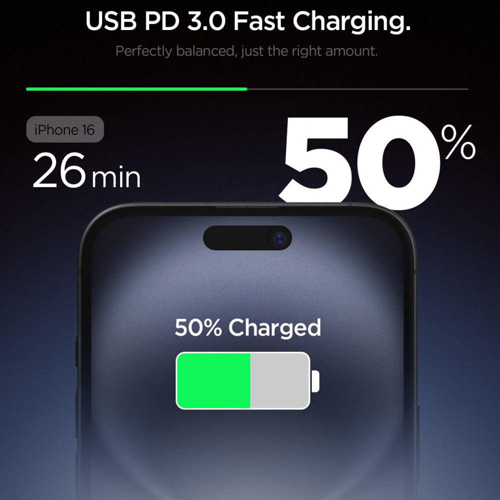 Spigen - Wall Charger Essential EE201EU (ACH08701) - Type-C, GaN, Fast Charging, PD20W, Quantum Boost - White
