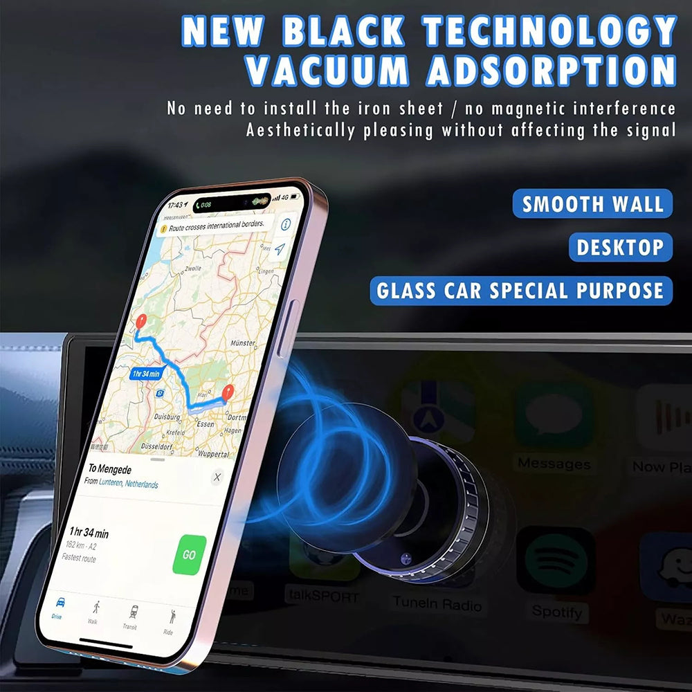 Techsuit - Premium Car Holder with Wireless Charging (HOLD253) - MagSafe N52 Magnets, Powerful Suction Cup, Dashboard - 