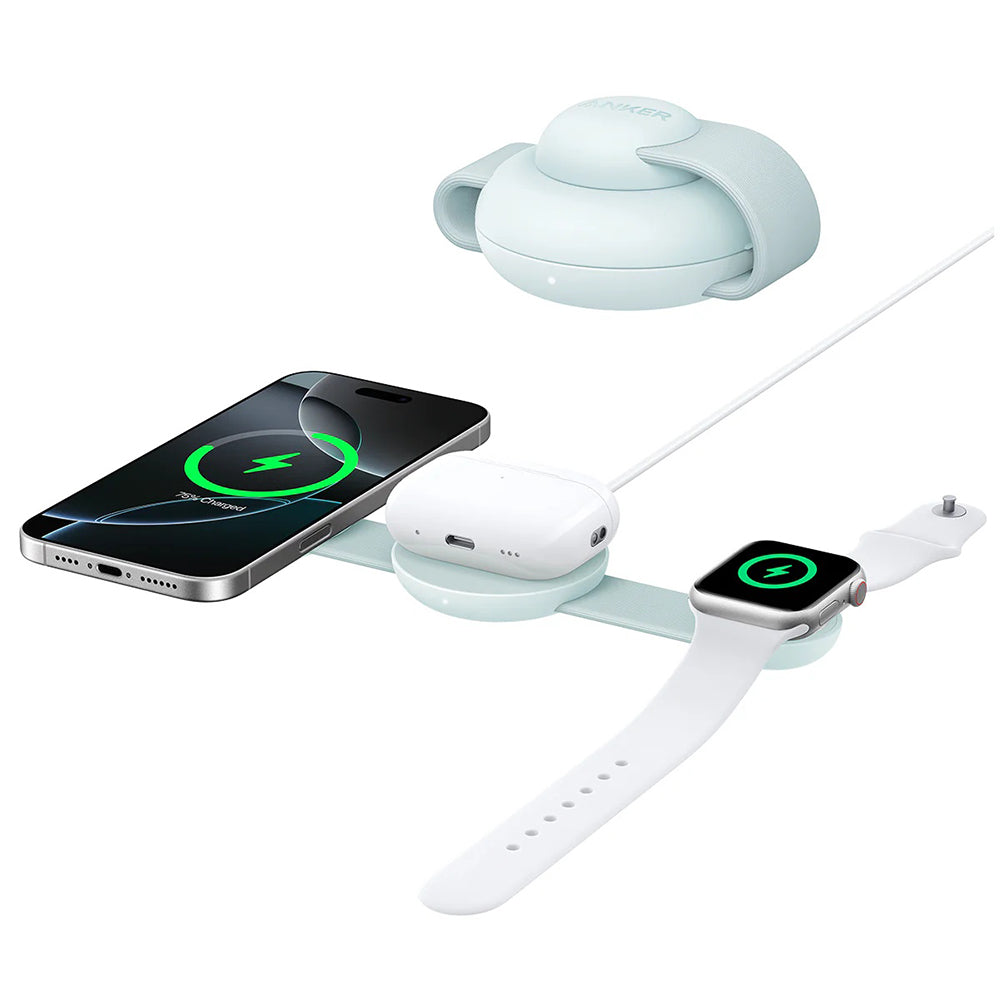 Anker - Wireless Charger MagGo 3-in-1 (B25M8H61) - for iPhone 15/16, AirPods, Apple Watch, MagSafe Qi2, Foldable, 15W - 