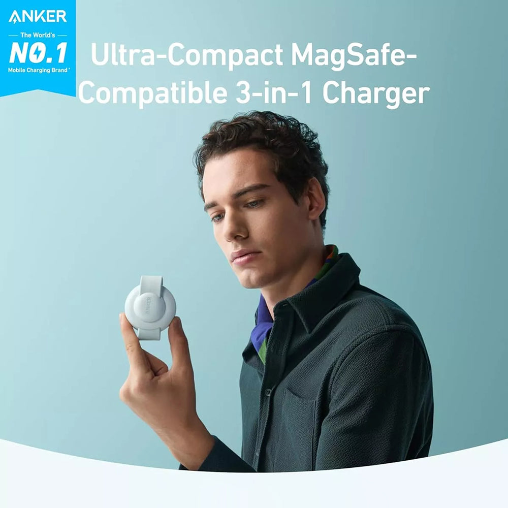Anker - Wireless Charger MagGo 3-in-1 (B25M8H61) - for iPhone 15/16, AirPods, Apple Watch, MagSafe Qi2, Foldable, 15W - 