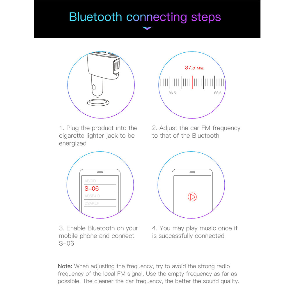 Baseus - Car MP3 Player S-06 (CCHC000001) - Bluetooth FM Transmitter, USB, Cigarette Lighter Socket, Display, 12-24V - B