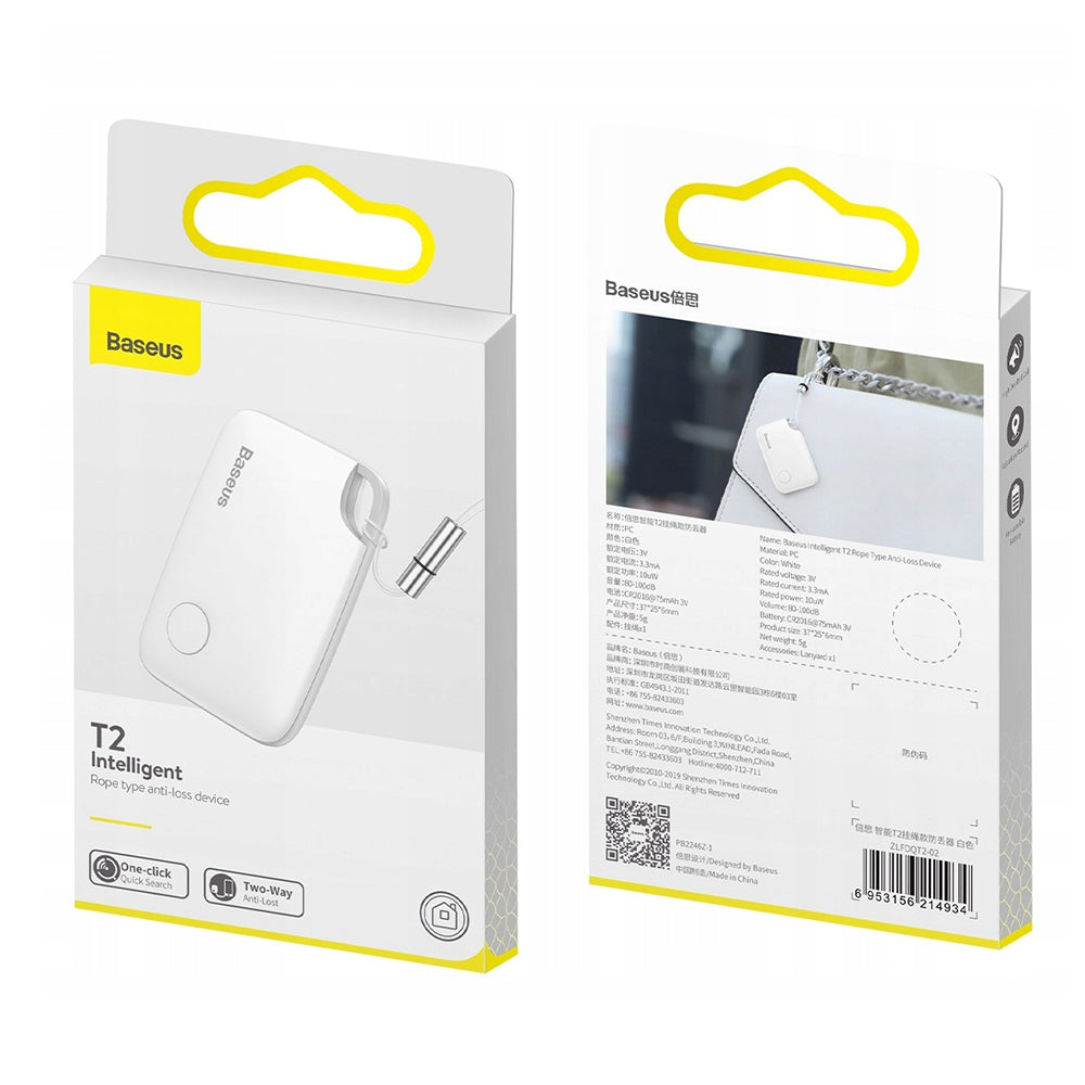 Baseus - Object Finder T2 (ZLFDQT2-02) - Anti-lost Device with Lanyard, Alerts, 75mAh, 90dB, Android / iOS, 37x25x6mm - 