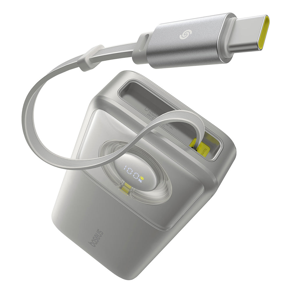 Baseus - Power Bank Free2Pull (P10073700843-00) - with Retractable USB-C Cable, Type-C, Display, 20000mAh, 65W, 0.7m - G