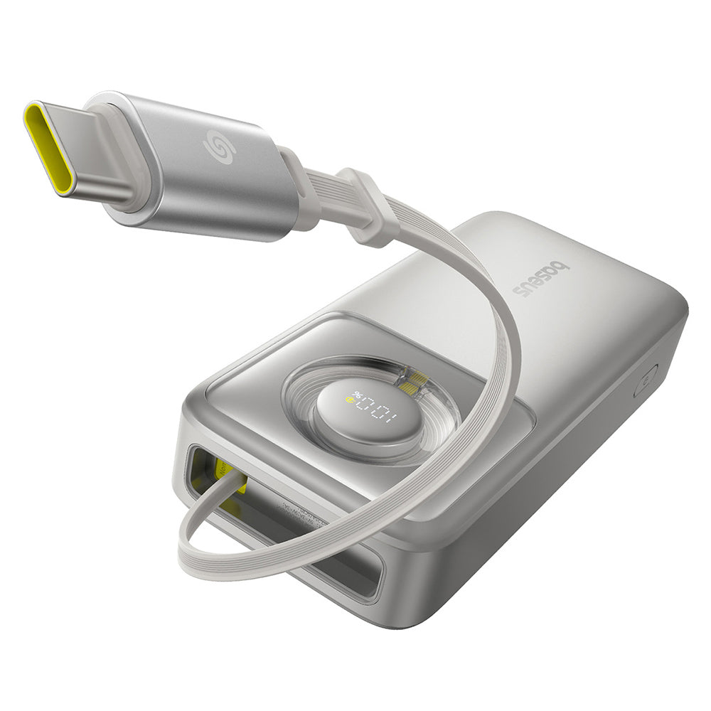 Baseus - Power Bank Free2Pull (P10073700843-00) - with Retractable USB-C Cable, Type-C, Display, 20000mAh, 65W, 0.7m - G