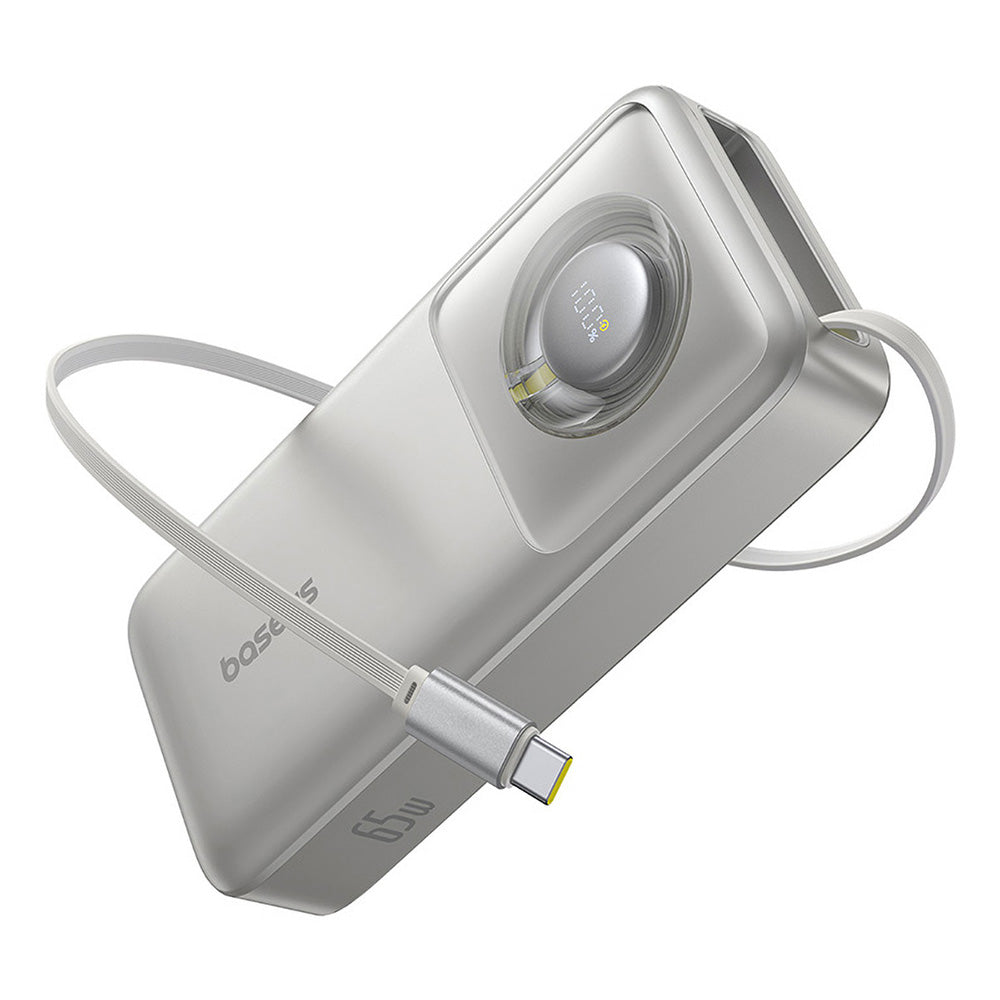 Baseus - Power Bank Free2Pull (P10073700843-00) - with Retractable USB-C Cable, Type-C, Display, 20000mAh, 65W, 0.7m - G