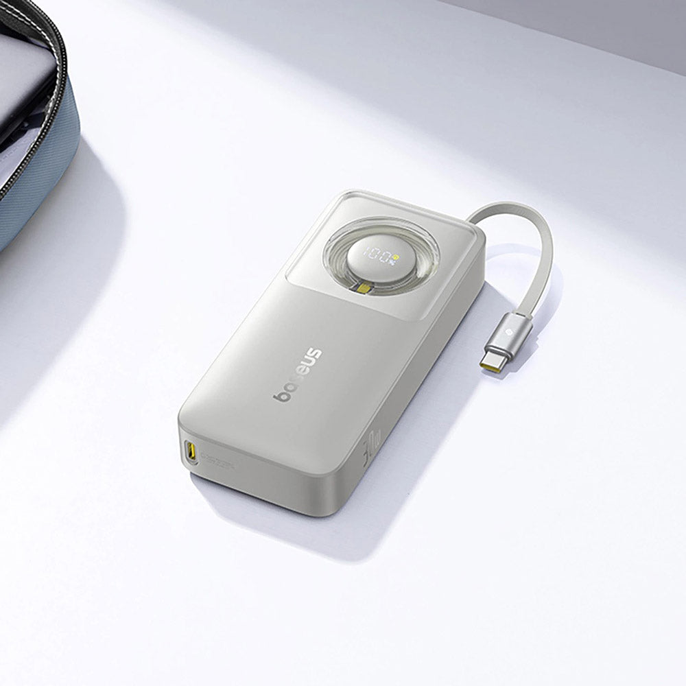 Baseus - Power Bank Free2Pull (P10073701843-00) - with Retractable USB-C Cable, Type-C, Display, 10000mAh, 30W, 0.7m - G
