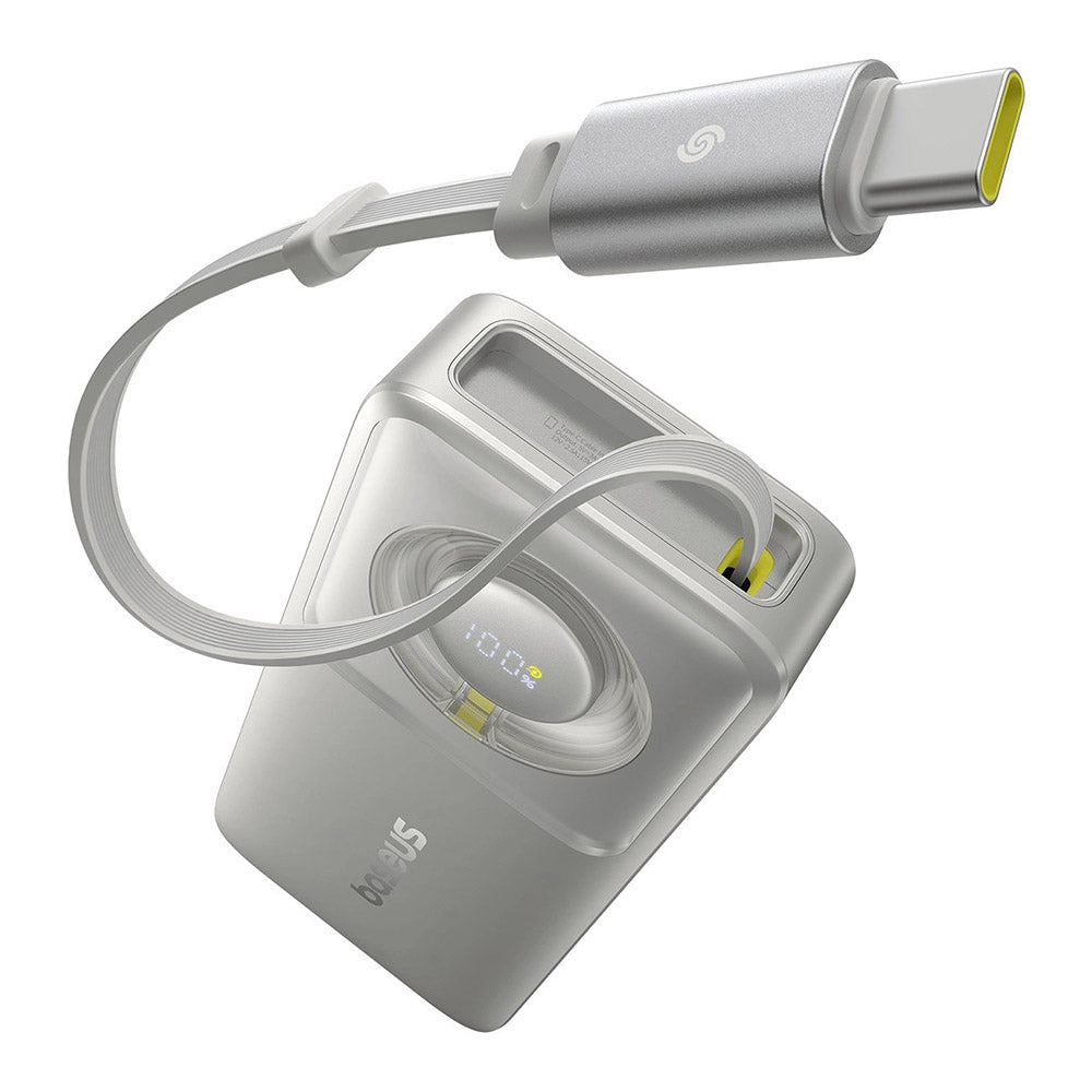 Baseus - Power Bank Free2Pull (P10073701843-00) - with Retractable USB-C Cable, Type-C, Display, 10000mAh, 30W, 0.7m - G