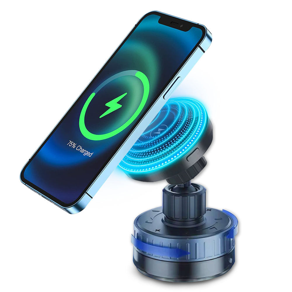 Techsuit - Premium Car Holder with Wireless Charging (HOLD253) - MagSafe N52 Magnets, Powerful Suction Cup, Dashboard - 